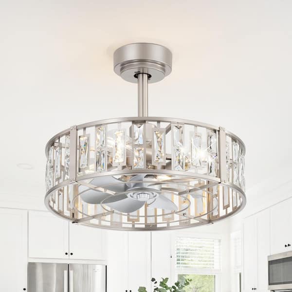 Flashwind Zachary 20 in. Indoor Chandelier Satin Nickel Ceiling Fan with Light Kit and Remote Control