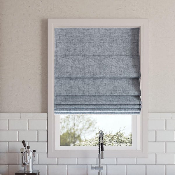 Sun Zero Somerton Cordless Blue 100% Blackout Textured Fabric Roman Shade 31 in. W x 64 in. L