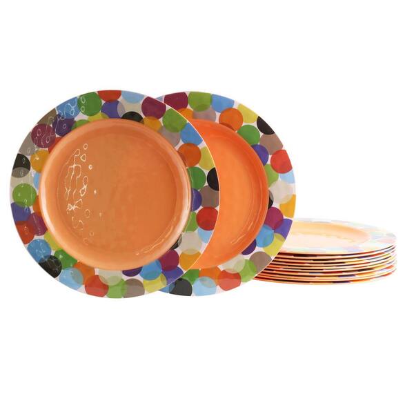 Studio California Party Circles Orange Melamine Dinner Plate (Set of 12)