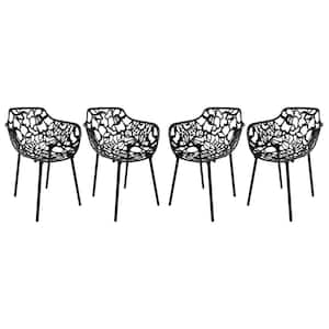 Devon Modern Outdoor Patio Black Stackable Aluminum Outdoor Dining Chair (Set of 4)