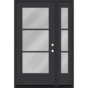 Legacy 53 in. x 80 in. Icon 3 Lite Modern Clear Glass LHIS Black Mahogany Fiberglass Prehung Front Door w/14in.SL