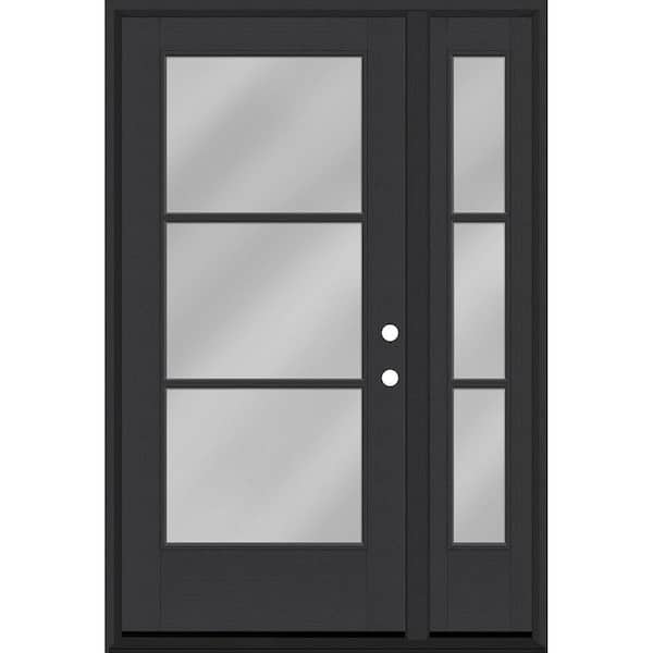 Steves & Sons Legacy 53 in. x 80 in. Icon 3 Lite Modern Clear Glass LHIS Black Mahogany Fiberglass Prehung Front Door with14 in. SL