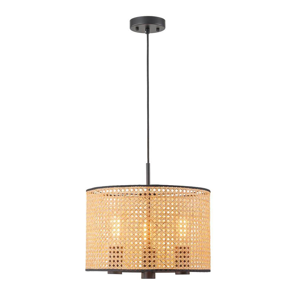 Haven 3-Light 15.7 in. W Matte Black Chandelier with Handwoven Bamboo Rattan Drum Shade for Living Room price history on PriceWatchPro