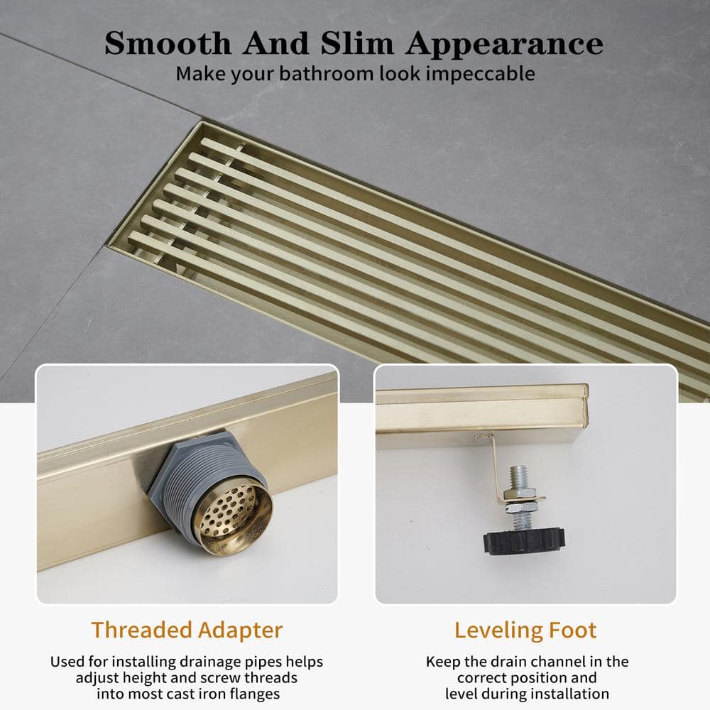 24-Inch Brushed Gold Stainless Steel Linear Shower Drain