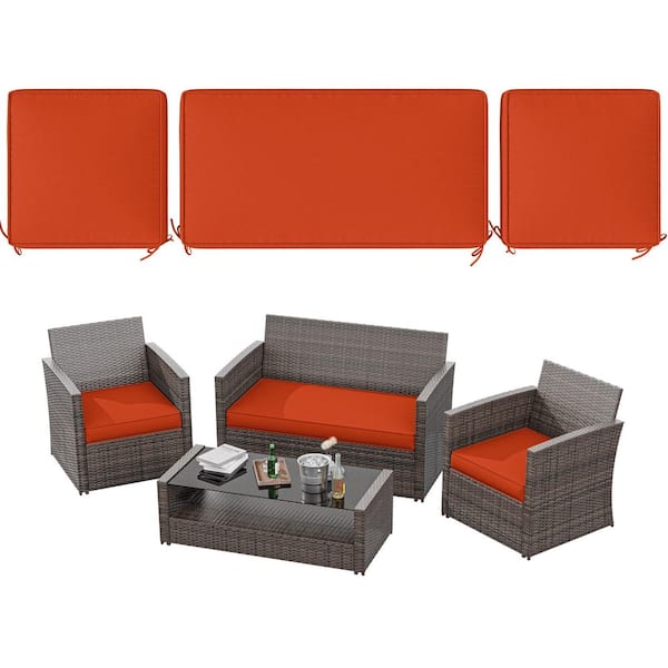 36 in. x 18 in. (3-Piece) Outdoor Patio Replacement Seat Cushions Fit for Loveseat Lounge Chair Furniture Orange