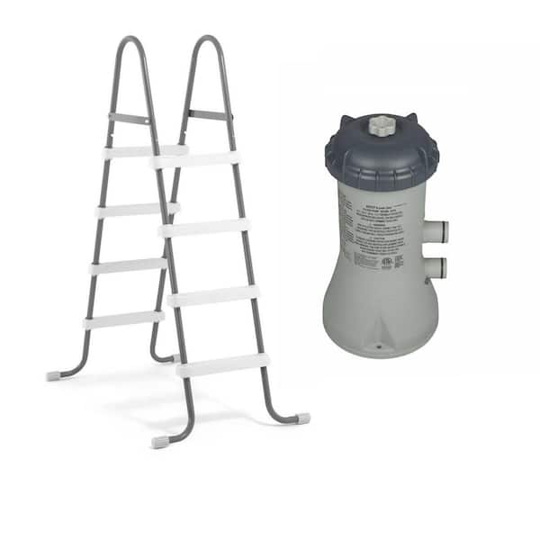 Intex Swimming Pool Ladder for 48 in. High Wall and 1000 GPH Cartridge Filter Pump for Above Ground Pool