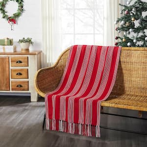 Arendal Red White Stripe Woven Throw Blanket