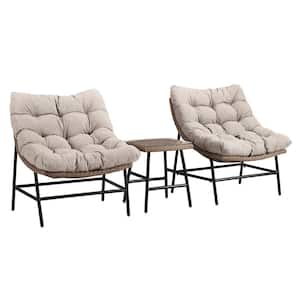 Natural 3-Piece Wicker Conversation Set with Papasan Chairs with Natural Cushions