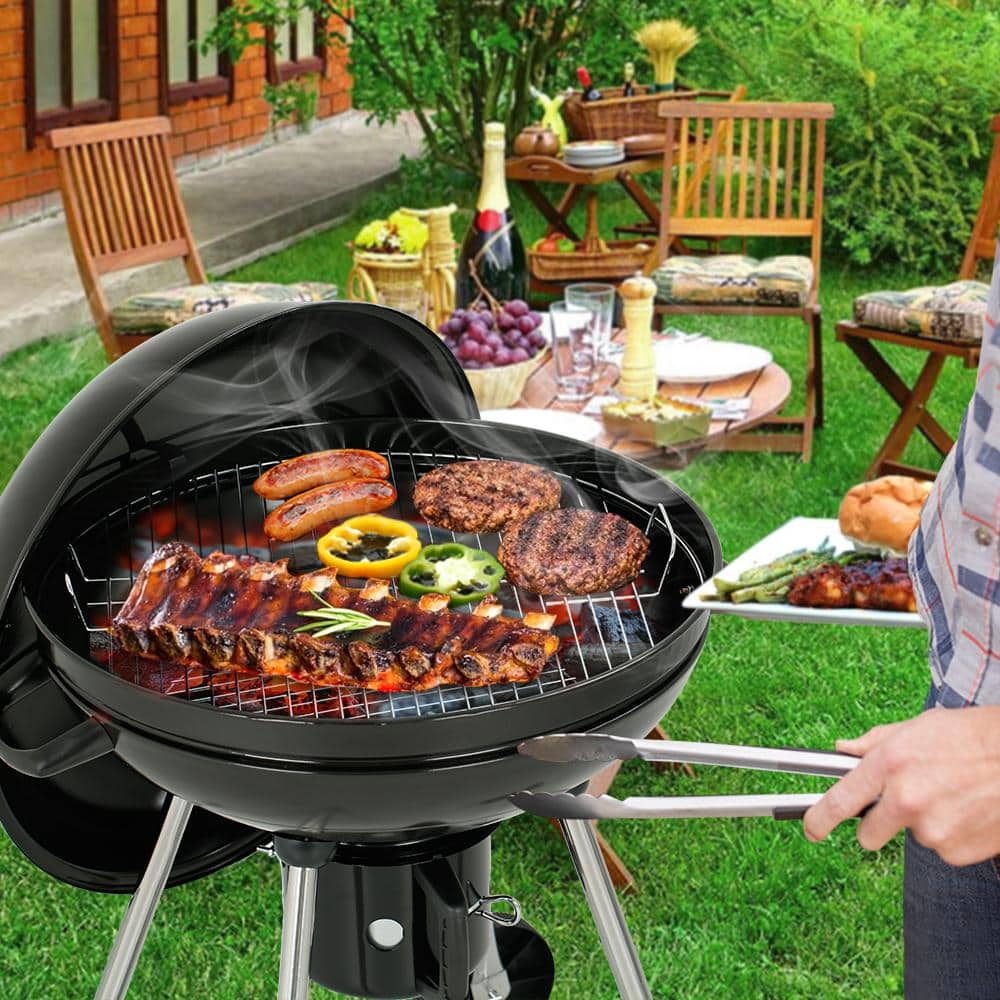 22-Inch Black Porcelain Kettle Charcoal Grill with Wheels