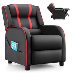 Red Leather Sofa Armchair Kids Recliner Chair Ergonomic with Footrest Side Pocket