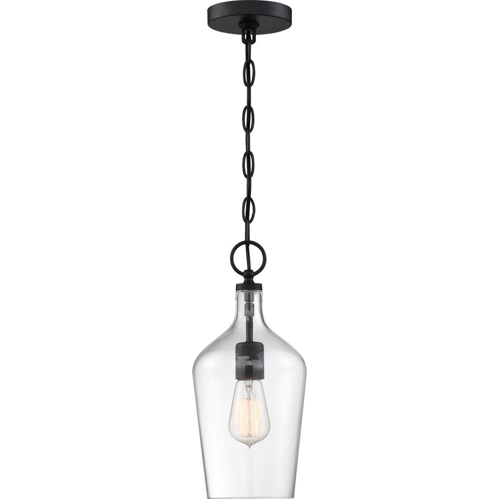 Hartley 14'' Matte Black and Clear Contemporary Pendant Light
