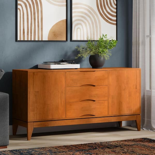 Harper 60 in. Wide Solid Hardwood Sideboard Buffet in Teak Brown