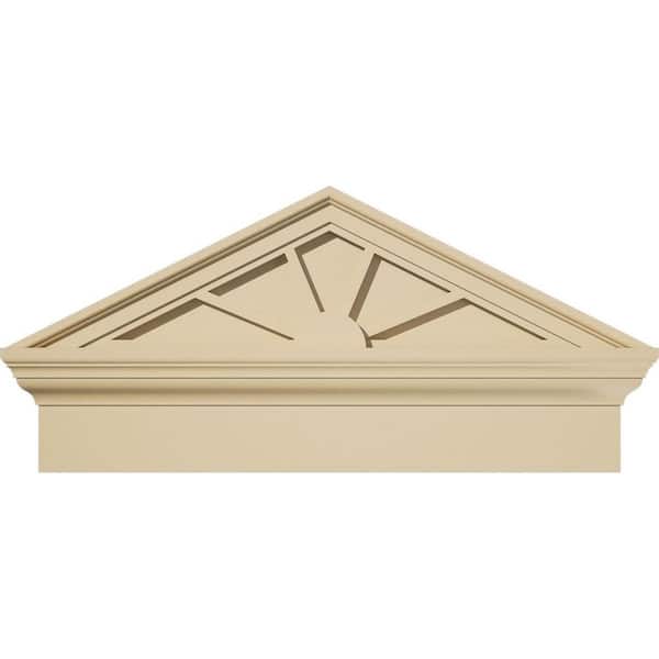 Ekena Millwork 28-in W x 13-7/8-in H x 2-3/4-in P (Pitch 6/12) Peaked Cap 4-SpokeSignature Urethane Combination Pediment, Primed Tan