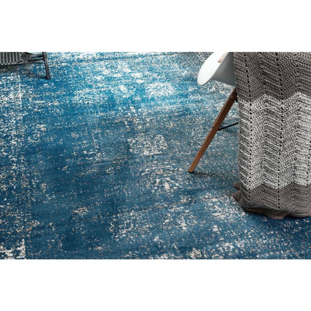 Blue and Ivory Low Pile Reversible Runner Rug