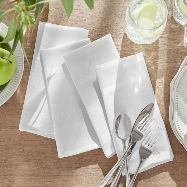 Elegance Plaid Damask Napkin, Set of 4, White - 17"W x 17"L