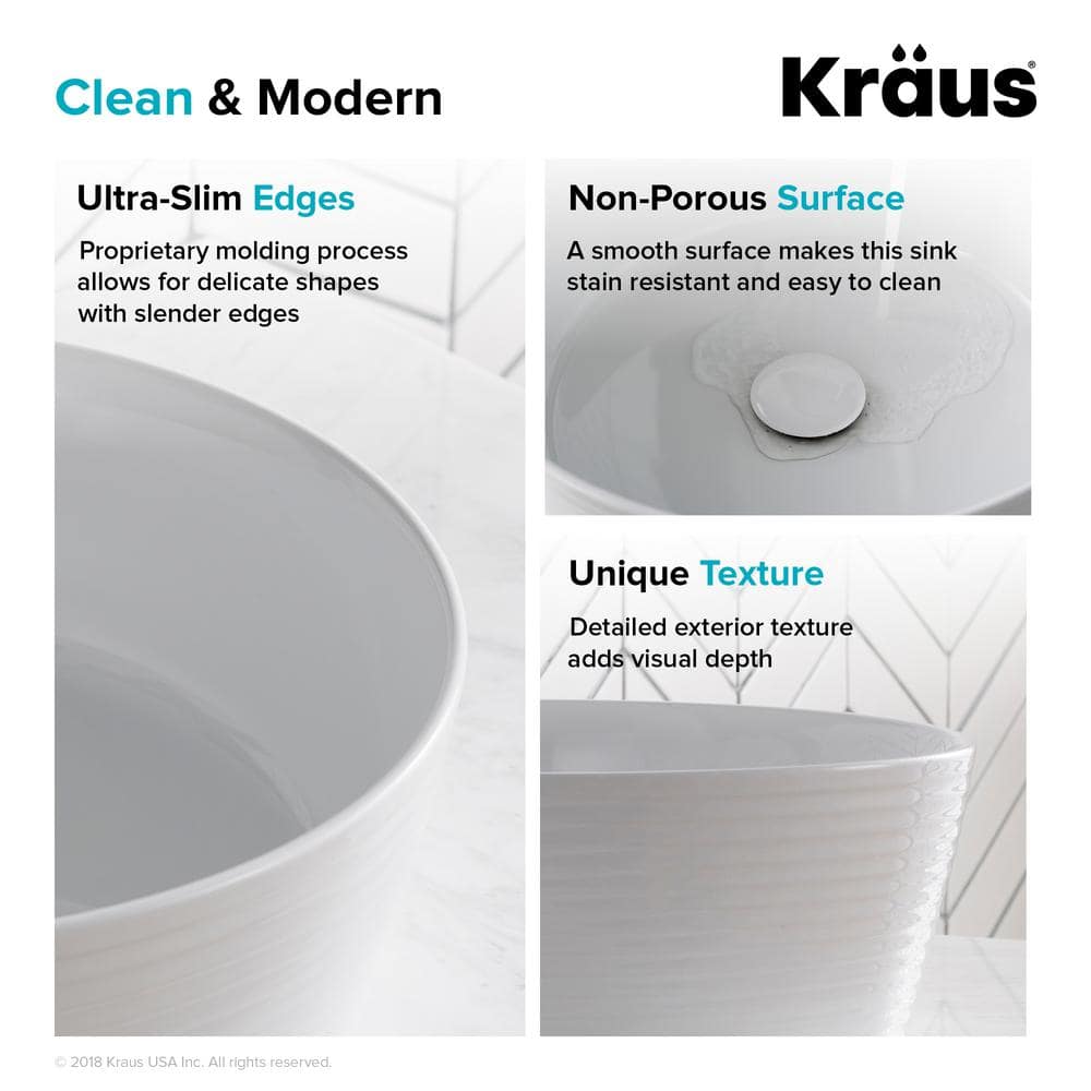 Viva Round White Ceramic Vessel Sink with Pop-Up Drain