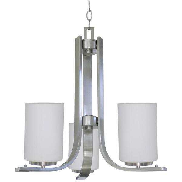 Cambridge 3-Light Satin Steel Chandelier Etched Dove White Glass Shade