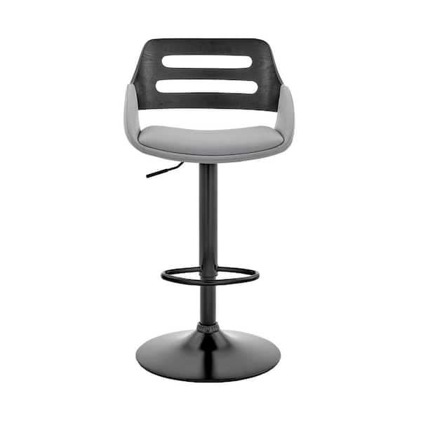 HomeRoots 43 in. Gray and Black Iron Swivel Low Back Adjustable Height Bar Chair with Footrest