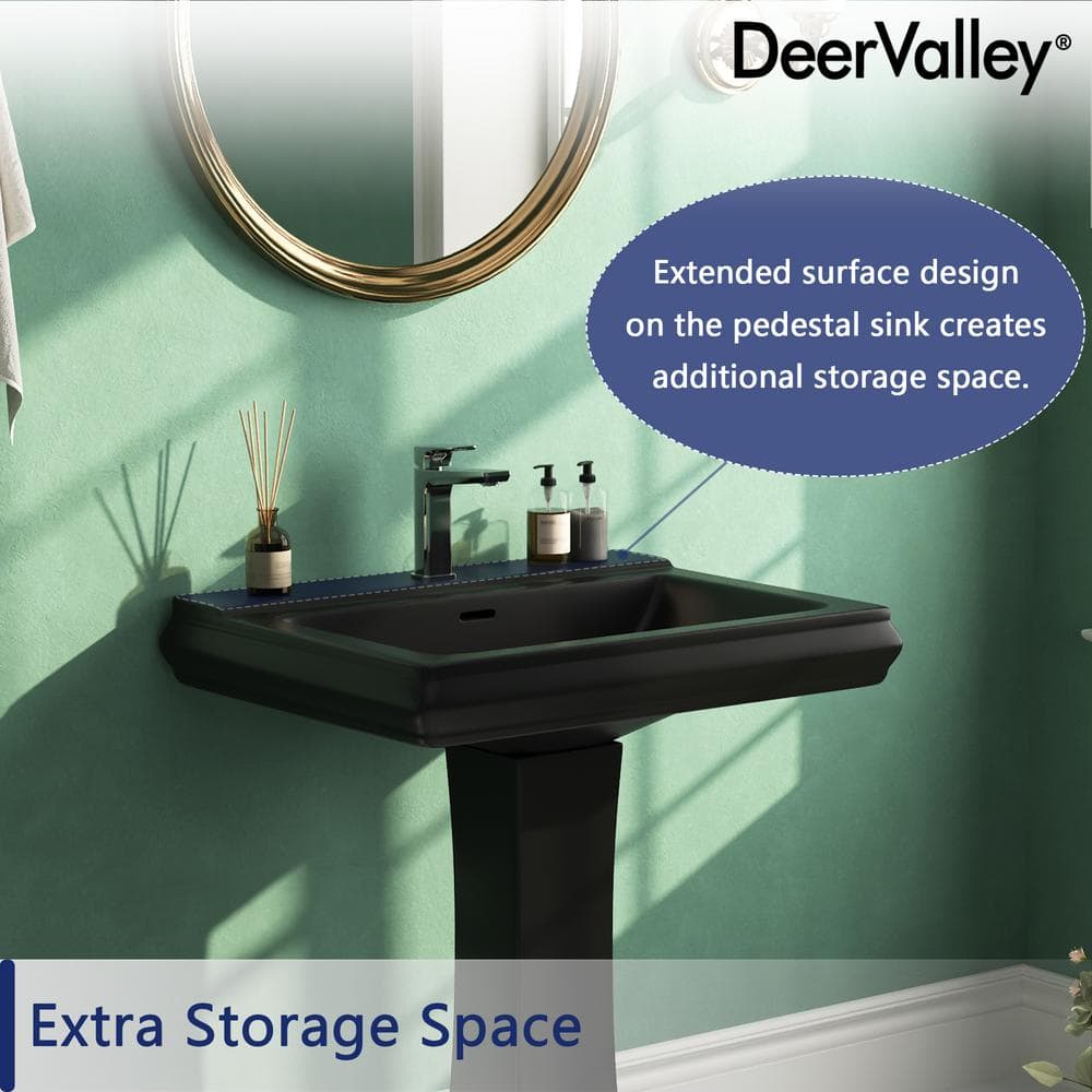 Apex Black Ceramic Rectangular Pedestal Sink with Single Faucet Hole