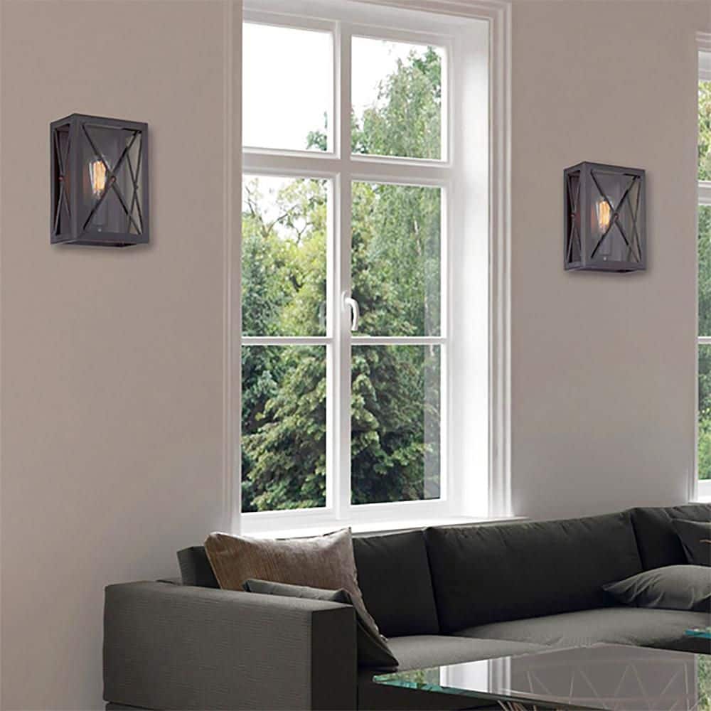 High Line 7.5 in. 1-Light Satin Bronze Industrial Wall Sconce with Clear Glass Shade price history on PriceWatchPro