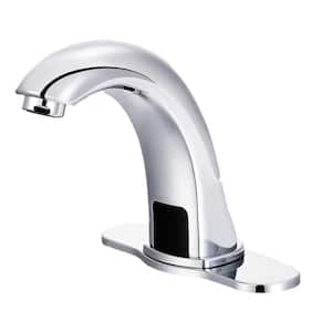 Automatic Battery Powered Commercial Touchless Single Hole Bathroom Faucet with Deckplate Included in Chrome