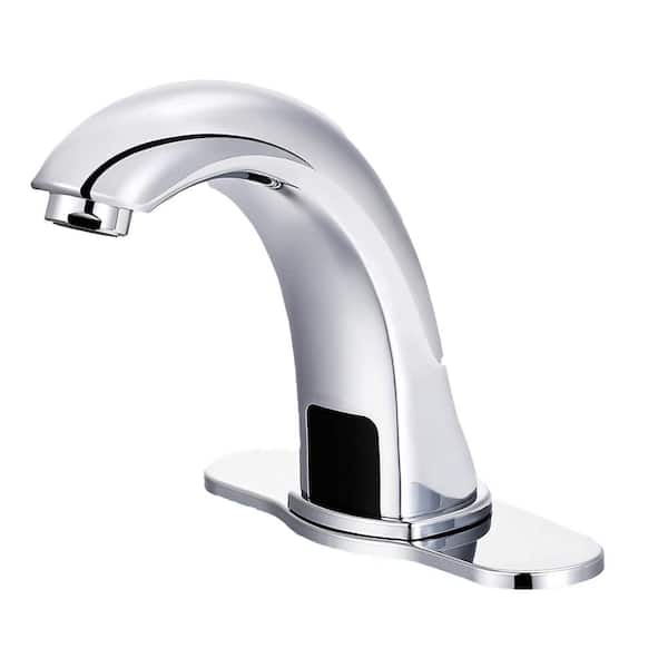 Lukvuzo Automatic Battery Powered Commercial Touchless Single Hole Bathroom Faucet with Deckplate Included in Chrome