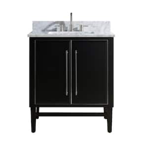 Mason 31 in. W x 22 in. D Bath Vanity in Black with Silver Trim with Marble Vanity Top in Carrara White with White Basin
