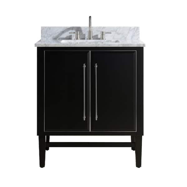 Avanity Mason 31 in. Single Sink Black with Silver Trim Bath Vanity with Carrara White Marble Top