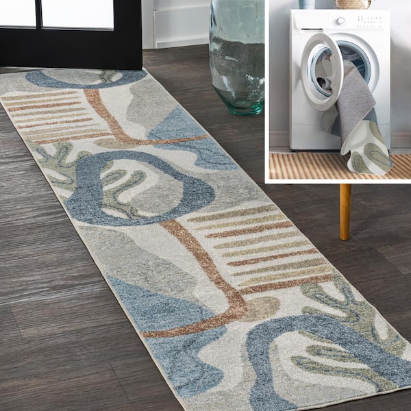 JONATHAN Y Cream/Multi 2 ft. x 8 ft. Algae Abstract Glam Botanical Machine-Washable Runner Rug