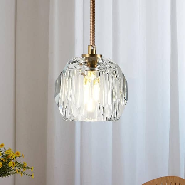 1 Light Modern Gold Hanging Lights, Clear Crystal Pendant Lighting for Kitchen Island Living Room