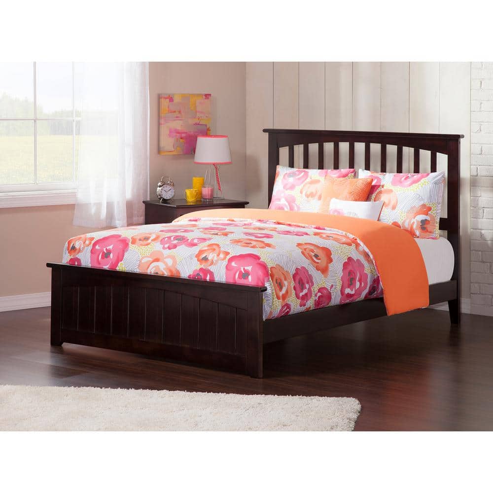 Espresso Full Mission Wood Platform Bed with Headboard