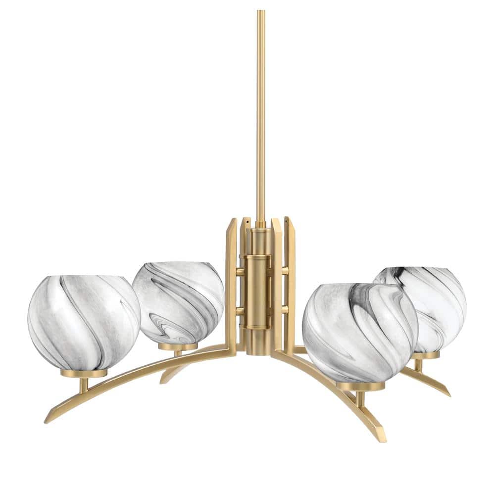 Siena 26.25 in. 4-Light New Age Brass Chandelier with 5.75 in. Onyx Swirl G