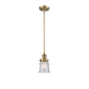 Canton 1-Light Brushed Brass Schoolhouse Pendant Light with Seedy Glass Shade