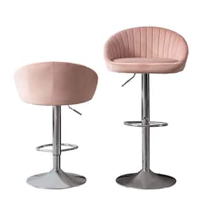 41.7 in. Pink Low Back Bar Stool with Backrest and Footrest Counter Adjustable Height Dining Chair (Set of 2)