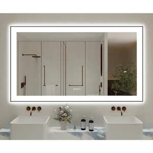 60 in. W x 36 in. H Rectangular Aluminum Framed Backlit and Front light LED wall mounted Bathroom Vanity Mirror in Black