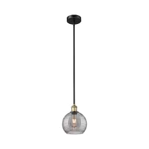 Athens Deco Swirl 100-Watt 1-Light Black Antique Brass Shaded Mini Pendant Light with Tinted Glass Shade