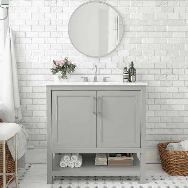 Carnegy Avenue 36 in. W x 19 in. D x 38 in. H Single Sink Freestanding Bath Vanity in Gray with White Stone Top