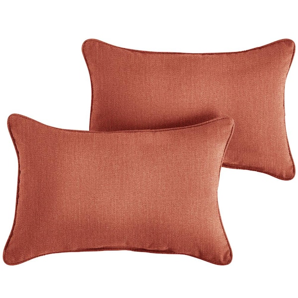 SORRA HOME Sunbrella Canvas Persimmon Rectangle Indoor/Outdoor Lumbar Pillow (2-Pack)