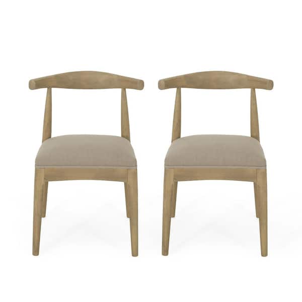 Noble House Cotterell Light Ash and Pebble Linen Fabric Dining Chair (Set of 2)