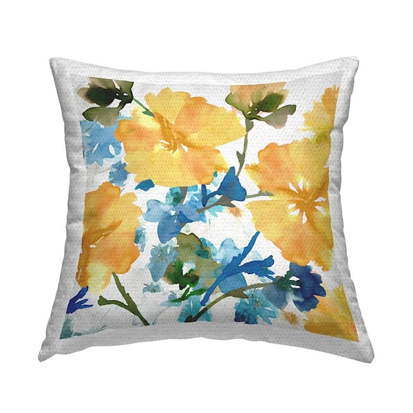 Blue and Yellow Hibiscus Blue Square Outdoor Throw Pillow