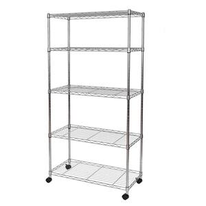 Plated Steel 5-Tier Steel Wire Shelving Unit with Wheels (30 in. W x 60 in. H x 14 in. D)