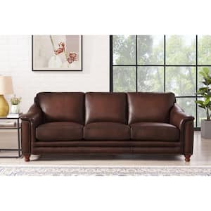 Belfast 91.5 in. Flared Arm Top Grain Leather Lawson Straight 3-Seater Sofa in Brown