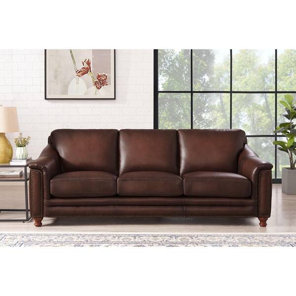 Hydeline Belfast 91 5 In Flared Arm Top Grain Leather Lawson Straight 3 Seater Sofa Brown 6991 30 1866a The