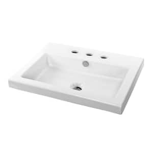 Cangas Drop-in Ceramic Bathroom Sink in White with 3 Faucet Holes