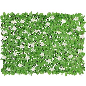 Expandable Faux Privacy Fence, Decorative Faux Ivy Greenery Fencing Panel, with White Flower (4-Pack)