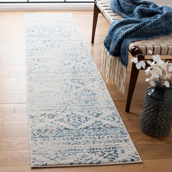 Tulum 2 ft. x 15 ft. Ivory/Turquoise Striped Tribal Geometric Runner Rug