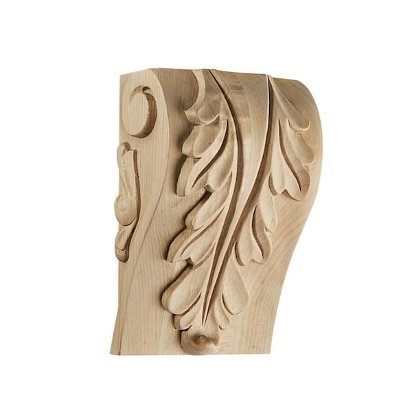 Waddell Acanthus Corbel Block - Medium, 6 in. x 3.875 in. x 2.75 in. - Hand Carved Unfinished Cherry Wood - Elegant Home Accent