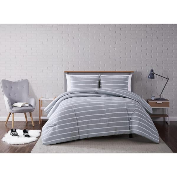 Truly Soft Maddow Stripe Grey King 3-Piece Comforter Set