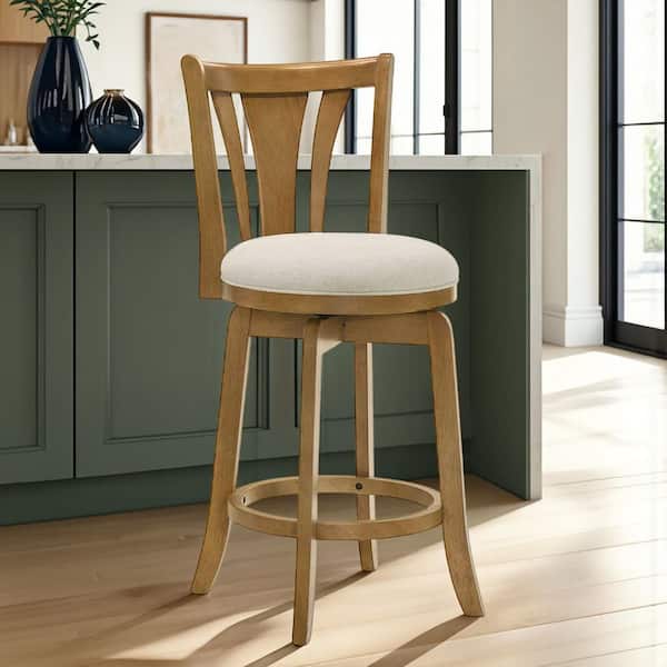 Elle 26 in. Ivory/Amber Glow Rubberwood Bar Stool with Fabric Seat