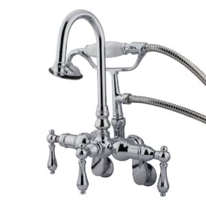 Vintage 3-Handle Wall-Mount Clawfoot Tub Faucets with Hand Shower in Polished Chrome